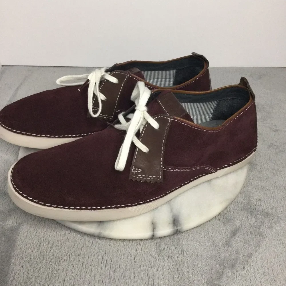 Clarks‎ Weaver 26068077 Mens Burgundy Suede Lace Ups Casual Shoes - Picture 3 of 10